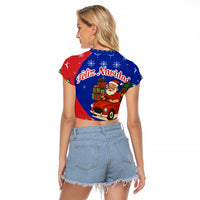 Cuba Christmas Raglan Cropped T Shirt with Santa Driving Classic Car Cuban Seal Feliz Navidad and Holiday Gift - Wonder Print Shop