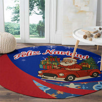 Cuba Christmas Round Carpet with Santa Driving Classic Car Cuban Seal Feliz Navidad and Holiday Gift - Wonder Print Shop