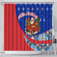 Cuba Christmas Shower Curtain with Santa Driving Classic Car Cuban Seal Feliz Navidad and Holiday Gift - Wonder Print Shop