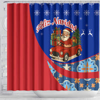 Cuba Christmas Shower Curtain with Santa Driving Classic Car Cuban Seal Feliz Navidad and Holiday Gift - Wonder Print Shop