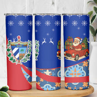Cuba Christmas Skinny Tumbler with Santa Driving Classic Car Cuban Seal Feliz Navidad and Holiday Gift - Wonder Print Shop
