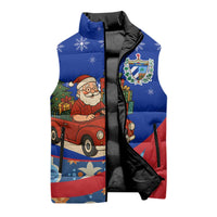 Cuba Christmas Sleeveless Puffer Jacket with Santa Driving Classic Car Cuban Seal Feliz Navidad and Holiday Gift - Wonder Print Shop
