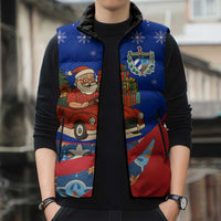 Cuba Christmas Sleeveless Puffer Jacket with Santa Driving Classic Car Cuban Seal Feliz Navidad and Holiday Gift - Wonder Print Shop