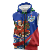 Cuba Christmas Sleeveless Zip Hoodie with Santa Driving Classic Car Cuban Seal Feliz Navidad and Holiday Gift - Wonder Print Shop