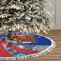 Cuba Christmas Tree Skirt with Santa Driving Classic Car Cuban Seal Feliz Navidad and Holiday Gift - Wonder Print Shop