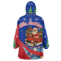 Cuba Christmas Wearable Blanket Hoodie with Santa Driving Classic Car Cuban Seal Feliz Navidad and Holiday Gift - Wonder Print Shop