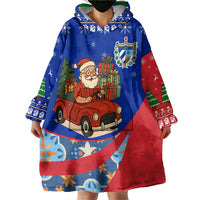 Cuba Christmas Wearable Blanket Hoodie with Santa Driving Classic Car Cuban Seal Feliz Navidad and Holiday Gift - Wonder Print Shop