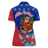 Cuba Christmas Women Polo Shirt with Santa Driving Classic Car Cuban Seal Feliz Navidad and Holiday Gift - Wonder Print Shop
