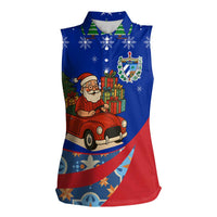 Cuba Christmas Women Sleeveless Polo Shirt with Santa Driving Classic Car Cuban Seal Feliz Navidad and Holiday Gift - Wonder Print Shop