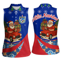 Cuba Christmas Women Sleeveless Polo Shirt with Santa Driving Classic Car Cuban Seal Feliz Navidad and Holiday Gift - Wonder Print Shop