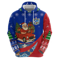 Cuba Christmas Zip Hoodie with Santa Driving Classic Car Cuban Seal Feliz Navidad and Holiday Gift - Wonder Print Shop
