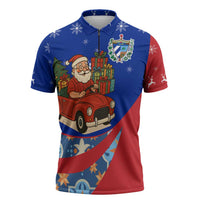 Cuba Christmas Zipper Polo Shirt with Santa Driving Classic Car Cuban Seal Feliz Navidad and Holiday Gift - Wonder Print Shop