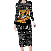 Egypt Christmas Family Matching Long Sleeve Bodycon Dress and Hawaiian Shirt with Pharaoh Santa Pyramids Eye of Horus and Ancient Egyptian - Wonder Print Shop