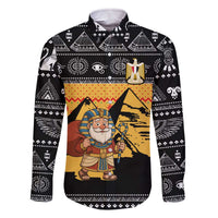 Egypt Christmas Family Matching Off The Shoulder Long Sleeve Dress and Hawaiian Shirt with Pharaoh Santa Pyramids Eye of Horus and Ancient Egyptian - Wonder Print Shop