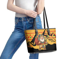Egypt Christmas Leather Tote Bag with Pharaoh Santa Pyramids Eye of Horus and Ancient Egyptian - Wonder Print Shop