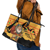 Egypt Christmas Leather Tote Bag with Pharaoh Santa Pyramids Eye of Horus and Ancient Egyptian - Wonder Print Shop