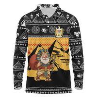 Egypt Christmas Long Sleeve Polo Shirt with Pharaoh Santa Pyramids Eye of Horus and Ancient Egyptian - Wonder Print Shop