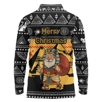 Egypt Christmas Long Sleeve Polo Shirt with Pharaoh Santa Pyramids Eye of Horus and Ancient Egyptian - Wonder Print Shop