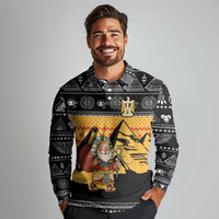 Egypt Christmas Long Sleeve Polo Shirt with Pharaoh Santa Pyramids Eye of Horus and Ancient Egyptian - Wonder Print Shop