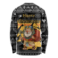 Egypt Christmas Long Sleeve Shirt with Pharaoh Santa Pyramids Eye of Horus and Ancient Egyptian - Wonder Print Shop