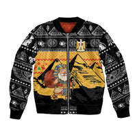 Egypt Christmas Sleeve Zip Bomber Jacket with Pharaoh Santa Pyramids Eye of Horus and Ancient Egyptian - Wonder Print Shop