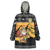 Egypt Christmas Wearable Blanket Hoodie with Pharaoh Santa Pyramids Eye of Horus and Ancient Egyptian - Wonder Print Shop
