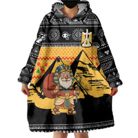 Egypt Christmas Wearable Blanket Hoodie with Pharaoh Santa Pyramids Eye of Horus and Ancient Egyptian - Wonder Print Shop