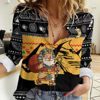 Egypt Christmas Women Casual Shirt with Pharaoh Santa Pyramids Eye of Horus and Ancient Egyptian - Wonder Print Shop