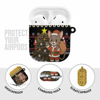 Egypt Christmas AirPods Case with Santa Cat Sleigh Reindeer Christmas Tree and Ancient Hieroglyphic - Wonder Print Shop