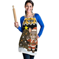 Egypt Christmas Apron with Santa Cat Sleigh Reindeer Christmas Tree and Ancient Hieroglyphic - Wonder Print Shop