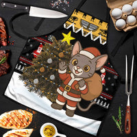 Egypt Christmas Apron with Santa Cat Sleigh Reindeer Christmas Tree and Ancient Hieroglyphic - Wonder Print Shop