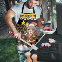 Egypt Christmas Apron with Santa Cat Sleigh Reindeer Christmas Tree and Ancient Hieroglyphic - Wonder Print Shop