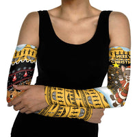Egypt Christmas Arm Sleeves with Santa Cat Sleigh Reindeer Christmas Tree and Ancient Hieroglyphic - Wonder Print Shop