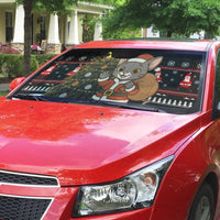 Egypt Christmas Auto Sun Shade with Santa Cat Sleigh Reindeer Christmas Tree and Ancient Hieroglyphic - Wonder Print Shop