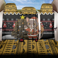 Egypt Christmas Back Car Seat Cover with Santa Cat Sleigh Reindeer Christmas Tree and Ancient Hieroglyphic - Wonder Print Shop