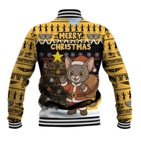 Egypt Christmas Baseball Jacket with Santa Cat Sleigh Reindeer Christmas Tree and Ancient Hieroglyphic - Wonder Print Shop