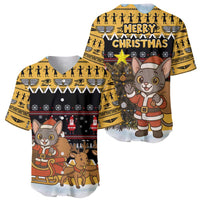 Egypt Christmas Baseball Jersey with Santa Cat Sleigh Reindeer Christmas Tree and Ancient Hieroglyphic - Wonder Print Shop