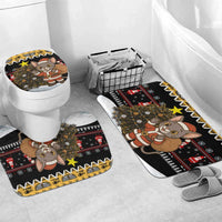 Egypt Christmas Bathroom Set with Santa Cat Sleigh Reindeer Christmas Tree and Ancient Hieroglyphic - Wonder Print Shop