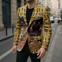 Egypt Christmas Blazer with Santa Cat Sleigh Reindeer Christmas Tree and Ancient Hieroglyphic - Wonder Print Shop