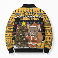 Egypt Christmas Bomber Puffer Jacket with Santa Cat Sleigh Reindeer Christmas Tree and Ancient Hieroglyphic - Wonder Print Shop