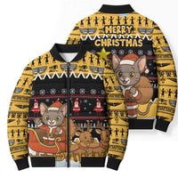 Egypt Christmas Bomber Puffer Jacket with Santa Cat Sleigh Reindeer Christmas Tree and Ancient Hieroglyphic - Wonder Print Shop
