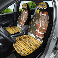 Egypt Christmas Car Seat Cover with Santa Cat Sleigh Reindeer Christmas Tree and Ancient Hieroglyphic - Wonder Print Shop