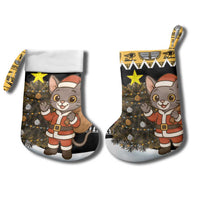 Egypt Christmas Stocking with Santa Cat Sleigh Reindeer Christmas Tree and Ancient Hieroglyphic - Wonder Print Shop