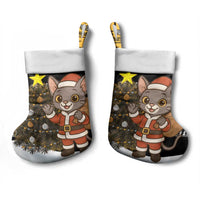 Egypt Christmas Stocking with Santa Cat Sleigh Reindeer Christmas Tree and Ancient Hieroglyphic - Wonder Print Shop
