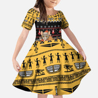 Egypt Christmas Family Matching Mermaid Dress and Hawaiian Shirt with Santa Cat Sleigh Reindeer Christmas Tree and Ancient Hieroglyphic - Wonder Print Shop
