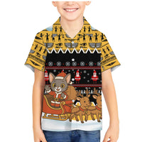Egypt Christmas Family Matching Mermaid Dress and Hawaiian Shirt with Santa Cat Sleigh Reindeer Christmas Tree and Ancient Hieroglyphic - Wonder Print Shop