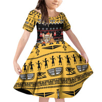 Egypt Christmas Family Matching Off Shoulder Short Dress and Hawaiian Shirt with Santa Cat Sleigh Reindeer Christmas Tree and Ancient Hieroglyphic - Wonder Print Shop