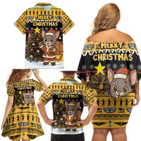 Egypt Christmas Family Matching Off Shoulder Short Dress and Hawaiian Shirt with Santa Cat Sleigh Reindeer Christmas Tree and Ancient Hieroglyphic - Wonder Print Shop