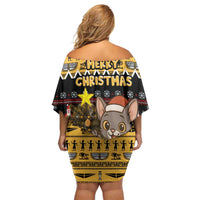 Egypt Christmas Family Matching Off Shoulder Short Dress and Hawaiian Shirt with Santa Cat Sleigh Reindeer Christmas Tree and Ancient Hieroglyphic - Wonder Print Shop