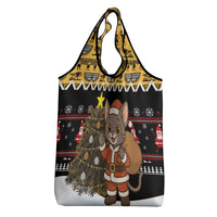 Egypt Christmas Grocery Bag with Santa Cat Sleigh Reindeer Christmas Tree and Ancient Hieroglyphic - Wonder Print Shop